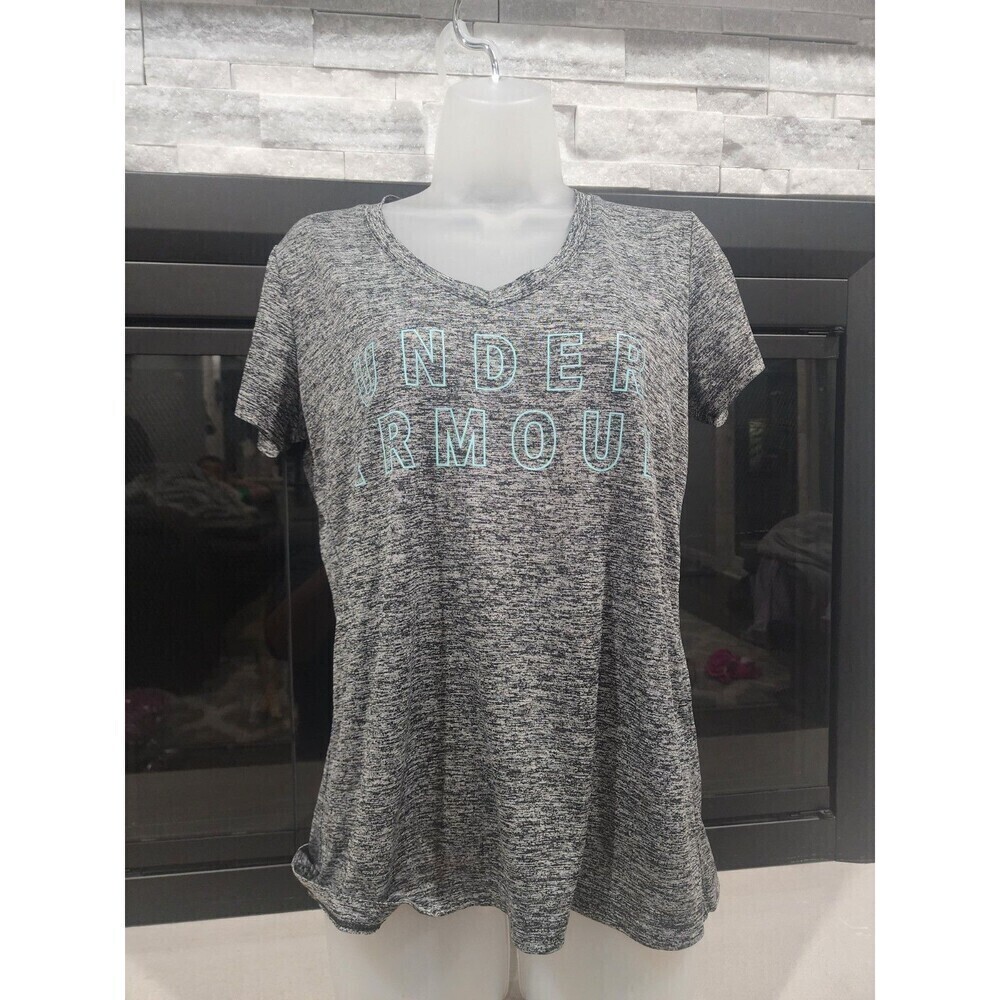 Under Armour V-Neck Women's Med Heather Grey Graphic Logo